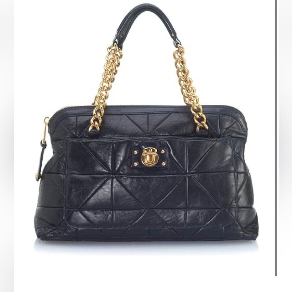 Marc Jacobs Patchwork ‘Gennifer’ Navy Leather Chain Shoulder Bag Xl Tote